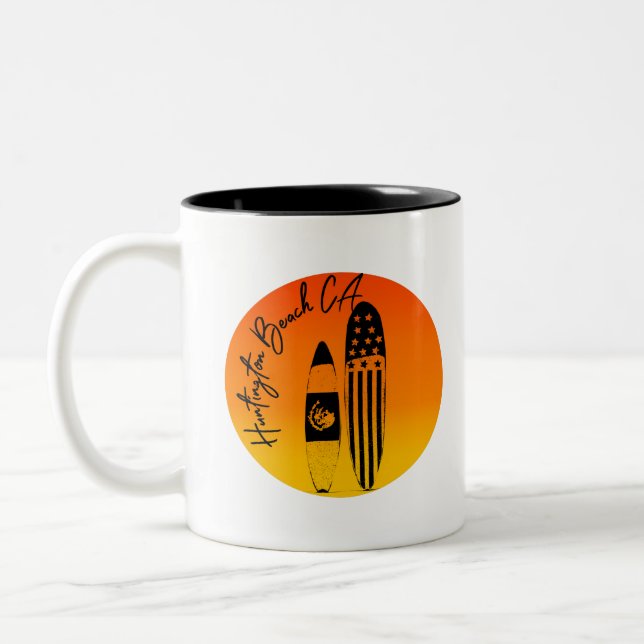 “Huntington Beach Surfboards and Sunsets” Two-Tone Coffee Mug (Left)