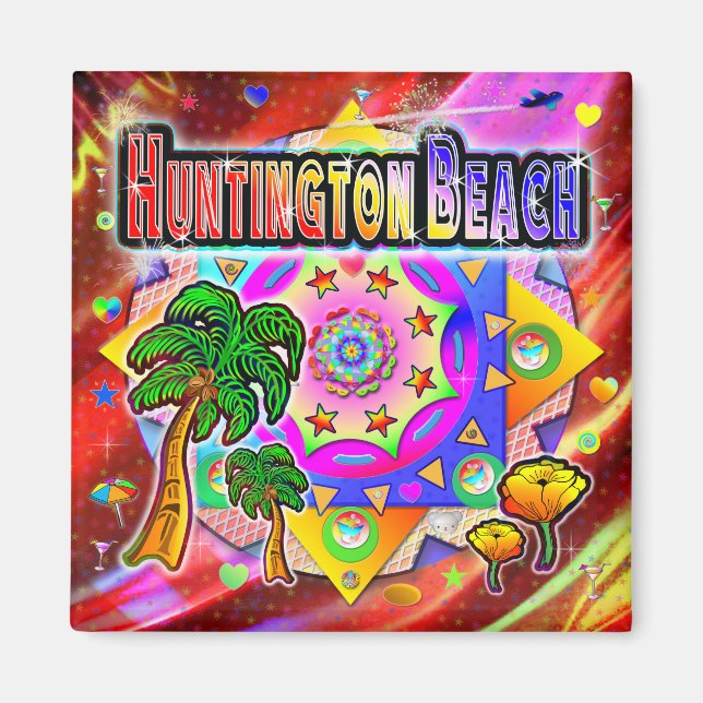 Huntington Beach Tropical Friends Magnet (Front)