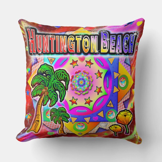 Huntington Beach Tropical Friends Pillow (Front)