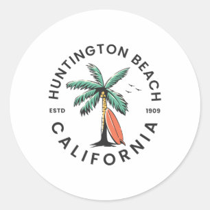 Huntington California Beach Surf Summer Vacation F Classic Round Sticker