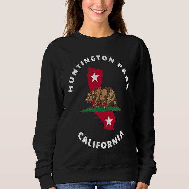 Huntington Park California CA Flag and Bear Badge  Sweatshirt (Front)