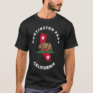 Huntington Park California CA Flag and Bear Badge  T-Shirt