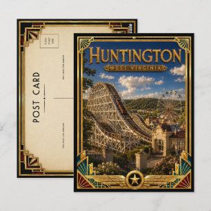 Huntington West Virginia Vintage Art Deco Golden  Postcard