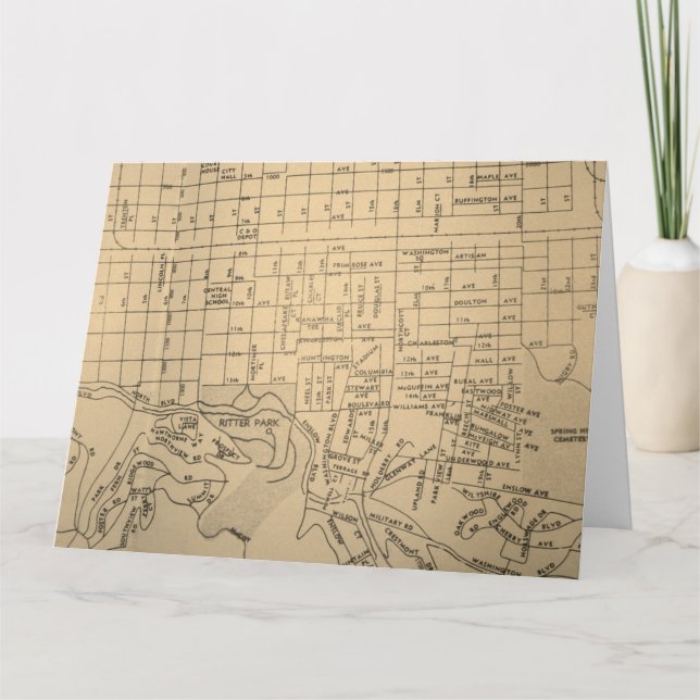 Huntington, WV Vintage Map Card (Front)