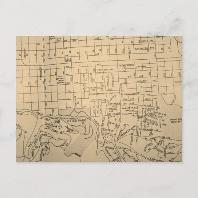 Huntington, WV Vintage Map Postcard (Front)