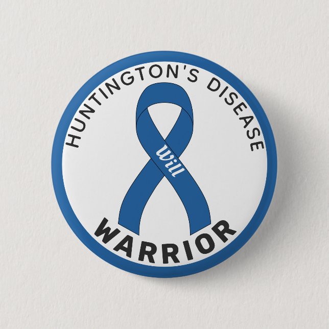 Huntington's Disease Warrior Ribbon White Button (Front)