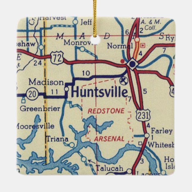 Huntsville AL Vintage Map Ceramic Ornament (Back)