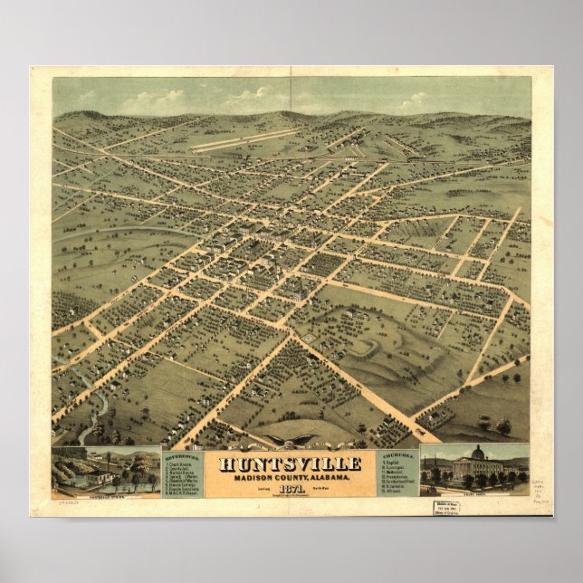 Huntsville Alabama 1871 Panoramic Map Poster (Front)