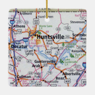 Huntsville Alabama Map Ceramic Ornament