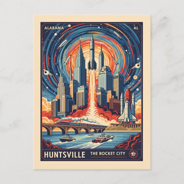 Huntsville Alabama Rocket City Futuristic Space Postcard (Front)