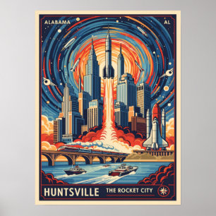 Huntsville Alabama Rocket City Futuristic Space Poster