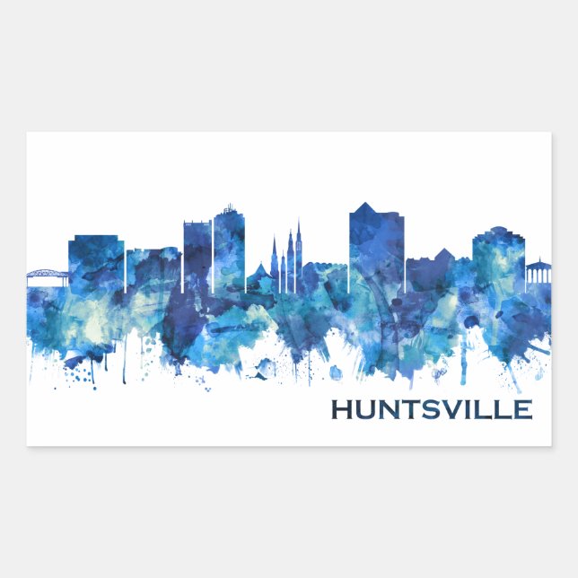 Huntsville Alabama Skyline Blue Rectangular Sticker (Front)