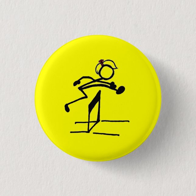 Hurdle stick girl 3 cm round badge (Front)