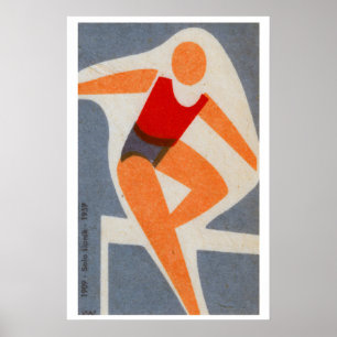 Hurdles Athlete - Matchbox Print - Czech Wall Art