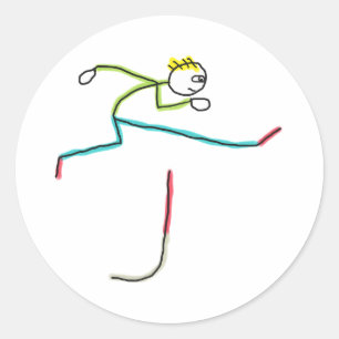 Hurdling Stickman Classic Round Sticker