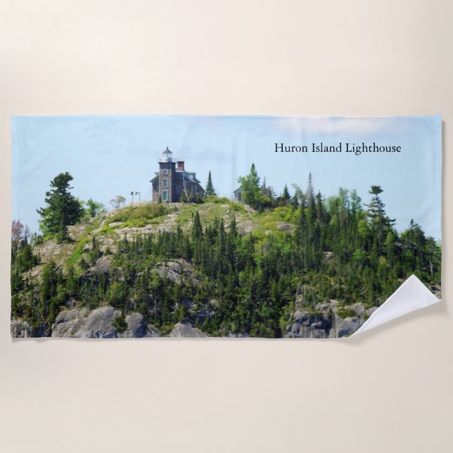 Huron Island Lighthouse beach towel (Front)