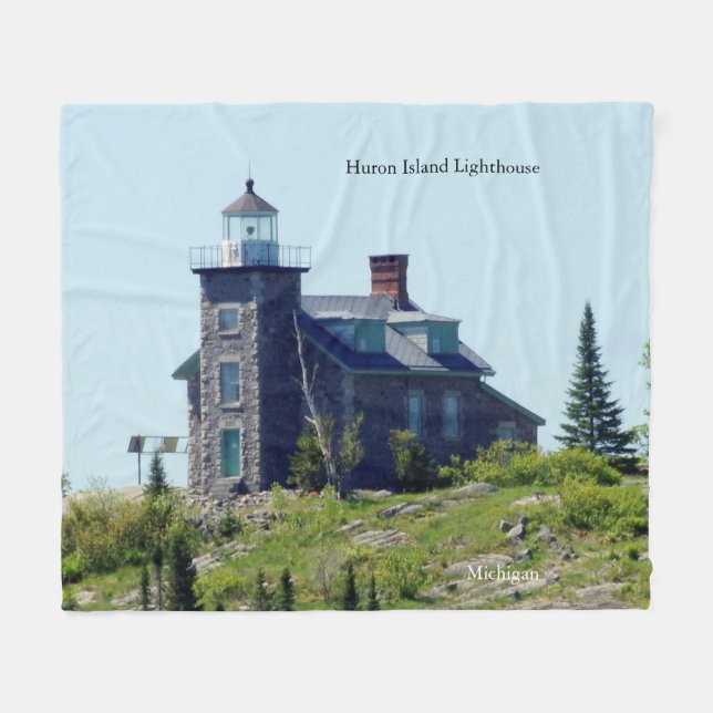 Huron Island Lighthouse fleece blanket (Front (Horizontal))