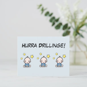 Hurra Drillinge, Glückwunsch Geburt, 3 Jungs,   Postcard