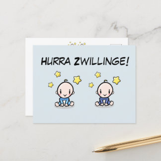 Hurra twins, congratulations birth, two guys. postcard