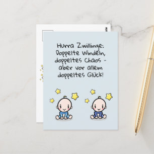 Hurra Zwillinge, Glückwunsch Geburt, 2 Jungs, Postcard