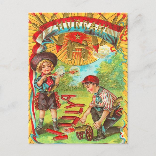 Hurrah 4th of July Fireworks Postcard (Front)