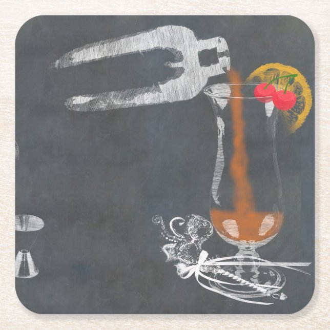 Hurricane Cocktail Square Paper Coaster (Front)