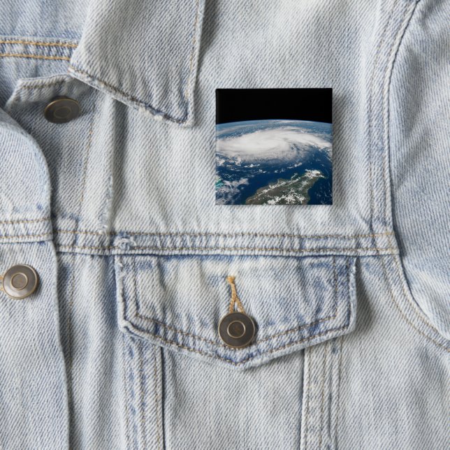 Hurricane Dorian Over The Atlantic Ocean. 15 Cm Square Badge (In Situ)