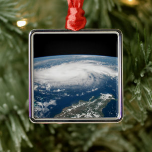 Hurricane Dorian Over The Atlantic Ocean. Metal Tree Decoration