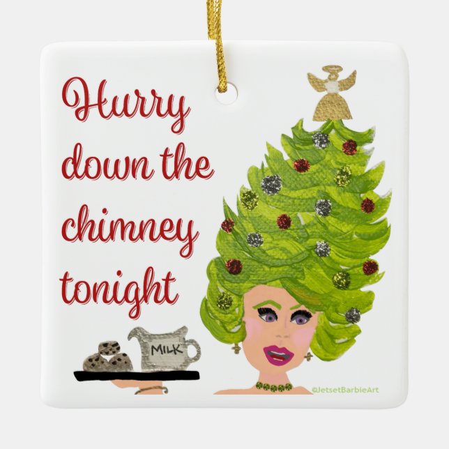 Hurry Down the Chimney Christmas Hair Ornament (Front)