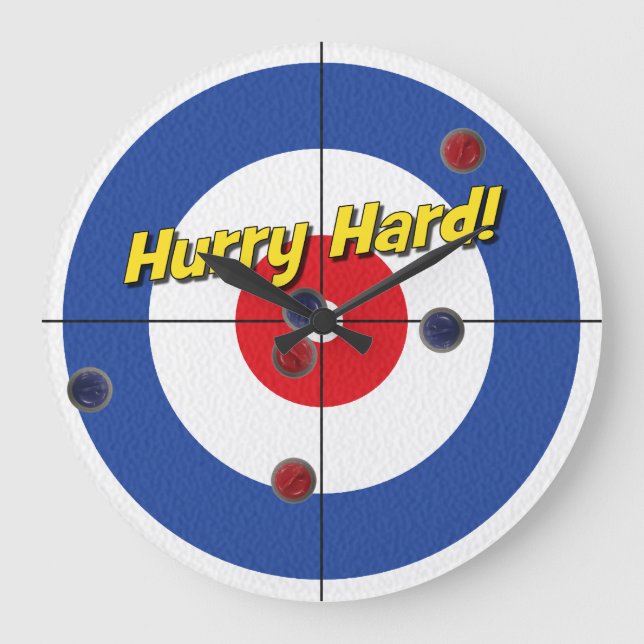 "Hurry Hard!" Curler's Clock - (Blue) (Front)
