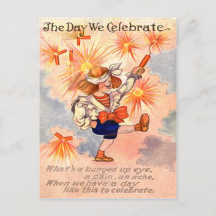 Hurt Eye Boy Fireworks Explosion Postcard