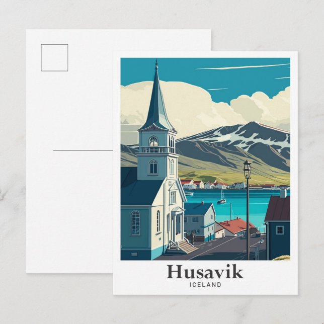 Husavik Iceland Art Vintage Travel Portrait  Postcard (Front/Back)