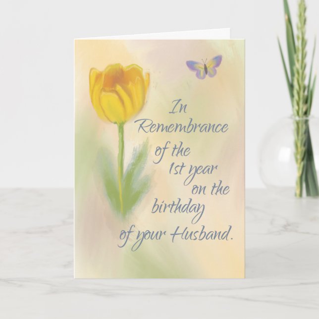 Husband 1st Year Birthday Remembrance Flowers Card (Front)