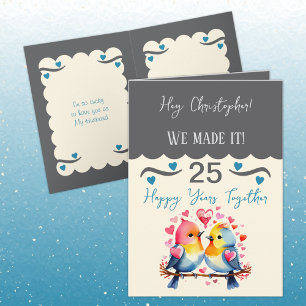 Husband 25th anniversary birds grey blue card