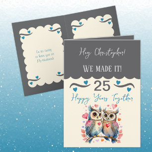 Husband 25th anniversary owls grey blue card