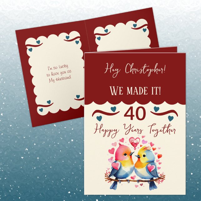 Husband 40th anniversary birds maroon blue card (Creator Uploaded)