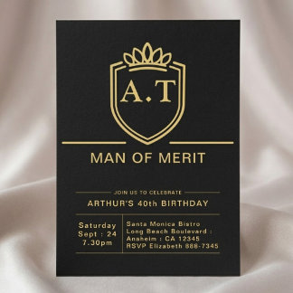 Husband 40th Birthday 40 Years Black Gold Party Invitation