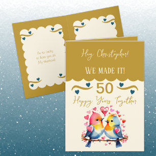 Husband 50th anniversary birds gold blue card