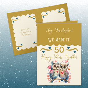 Husband 50th anniversary owls gold blue card