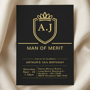Husband 70th Birthday 70 Years Black Gold Party Invitation