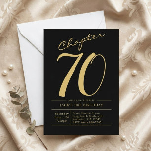 Husband 70th Birthday Seventy Black Gold Party Inv Invitation