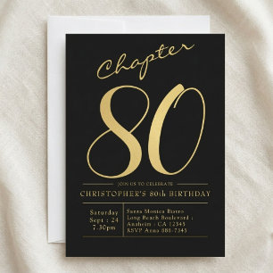 Husband 80th Birthday 80 Year Old Black Gold Invitation
