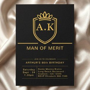 Husband 80th Birthday 80 Years Black Gold Party Invitation