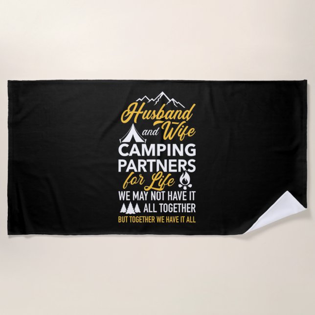 Husband And Wife Camping Partner For Life Beach Towel (Front)
