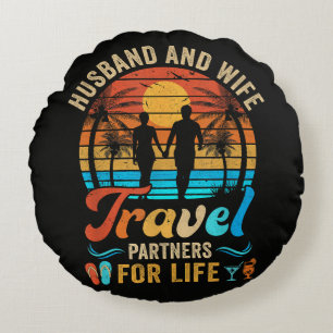 Husband and Wife Travel Partners for Life Beach Round Cushion