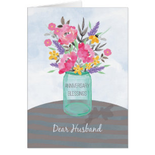 Husband Anniversary Blessings Jar Vase w/ Flowers