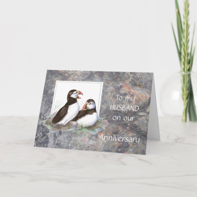 Husband Anniversary - Puffin Humour Card (Front)