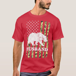 Husband Bear Camping Hiking Camouflage USA America T-Shirt