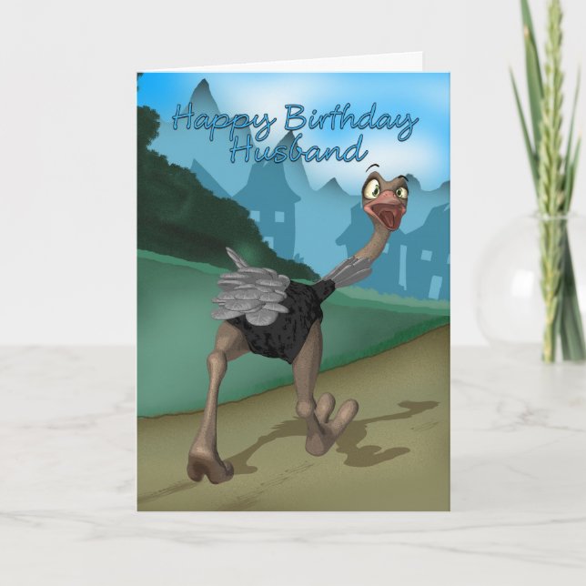 Husband Birthday Card - Cartoon Ostrich - Digital (Front)