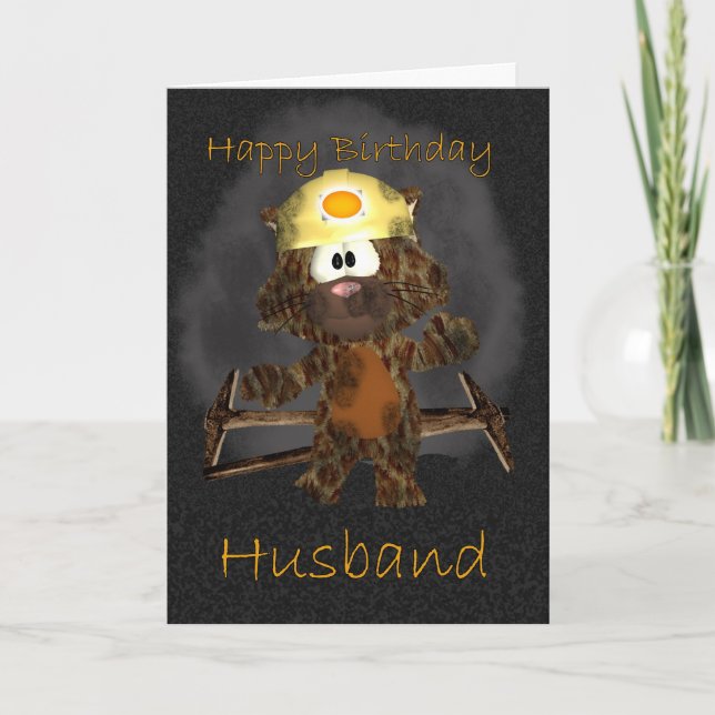 Husband Birthday Card - Coal Miner Cat (Front)